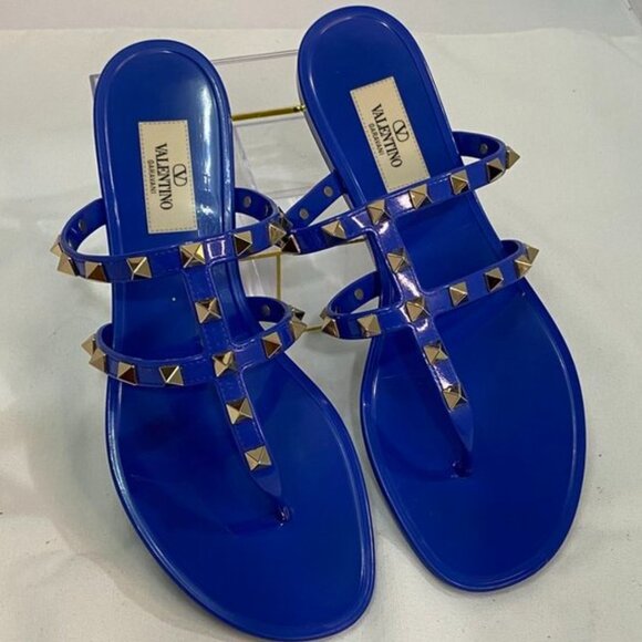 Valentino Garavani Rockstud Jelly Sandals Blue Electric PVC Slides 38 - Picture 9 of 13